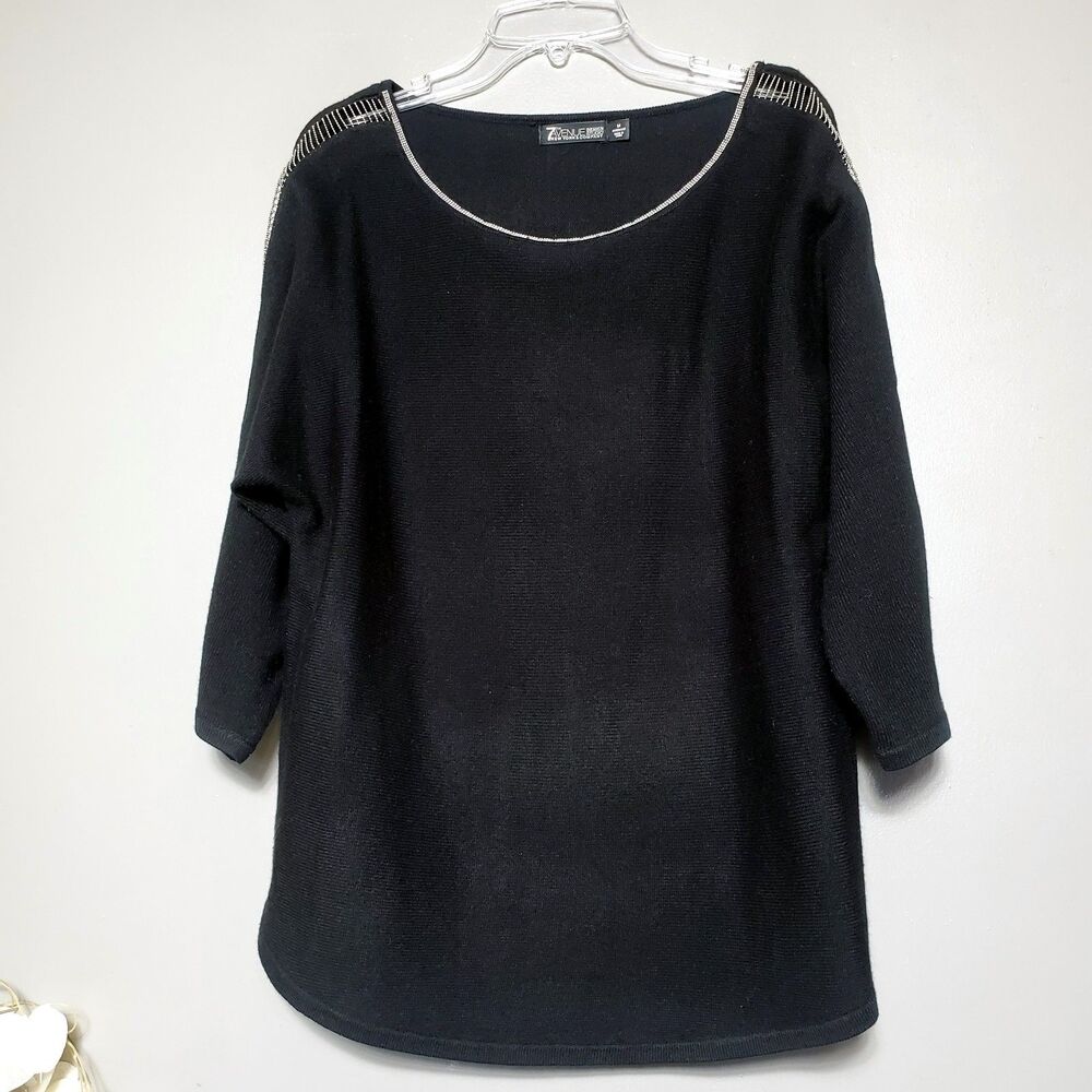 7th Avenue Design Studio NY & Co Black Sweater Size Medium Embellished Tunic